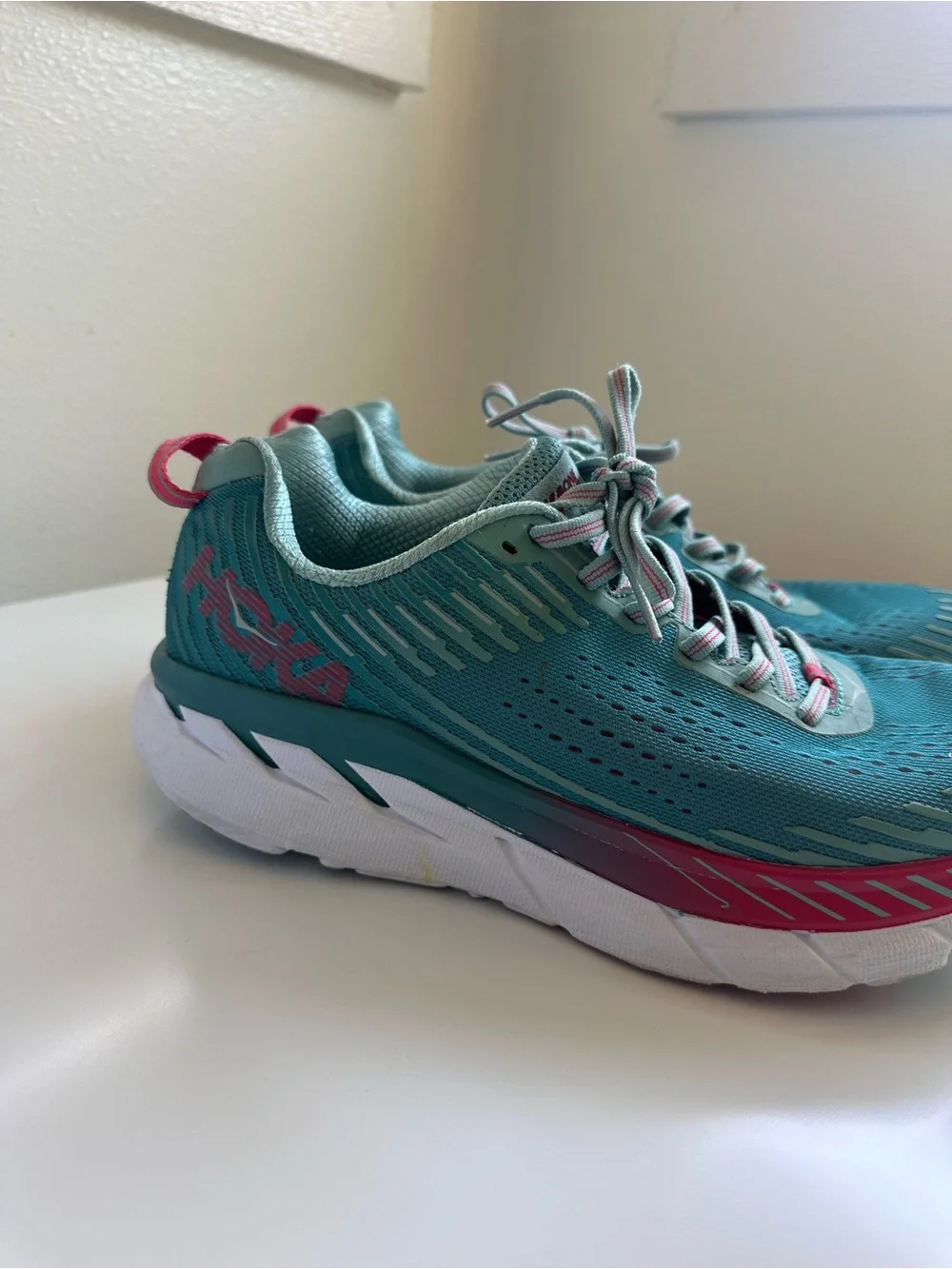 Hoka One One Women’s Teal and Pink Trail/Running Sneakers